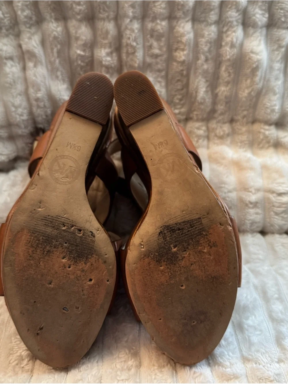 Michael Kors Tan Leather Open-Toe Block Heel Mules